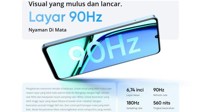 Ilustrasi layar realme Note 60 sdv