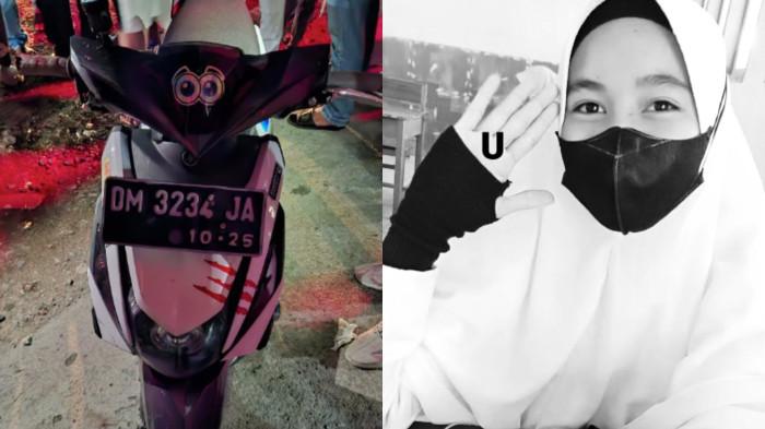 KOLASE -- Foto Cindrawati Rahman semasa hidup dan motor yang ia tumpangi saat kecelakaan pada Kamis malam (30/10/2025).