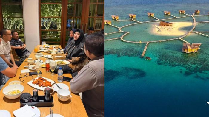 KOLASE -- Pertemuan Wabup Boalemo, Lahmudin Hambali bersama calon investor dan potret Pulo Cinta dari atas.