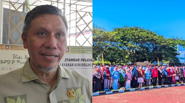 GAJI PPPK -- Kolase foto Kepala Badan Kepegawaian Daerah (BKD) Provinsi Gorontalo, Rifli Katili, dan apel geladi pelantikan PPPK paruh waktu di halaman UPTD Museum Purbakala Gorontalo. Simak gaji PPPK paruh waktu di Pemprov Gorontalo.