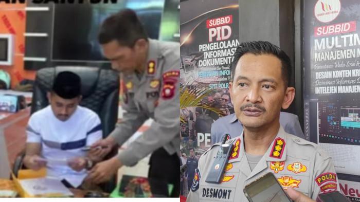 KASUS PELECEHAN -- Kolase foto Amin bersama anggota polisi, dan Kabid Humas Polda Gorontalo, Kombes Pol Desmont Harijendro. Polda Gorontalo membantah isu Amin tersangka kasus dugaan pelecehan di Gorut itu dibekingi oleh polisi.