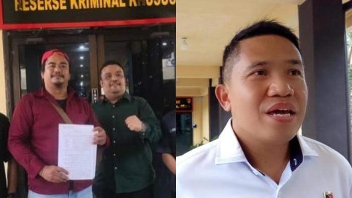PENYELIDIKAN KASUS -- Kolase foto I Kadek Sugiarta saat melaporkan Zainudin Hadjarati di Polda Gorontalo, dan Direktur Reserse Kriminal Khusus Polda Gorontalo, Kombes Pol Maruly Pardede. Kombes Maruly menyebut polemik ini masih dalam proses penyelidikan polisi.