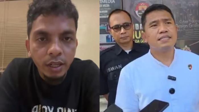 DITANGKAP POLISI -- Kolase foto Marten Yosi Basaur (kiri) dan Direktur Reserse Kriminal Khusus (Dirkrimsus) Polda Gorontalo, Kombes Pol Maruly Pardede. Marten ditangkap polisi setelah buron selama tujuh bulan. (Sumber Foto: Tangkapan layar TikTok Marten Yosi Basaur/Video Maruly Pardede/HO)