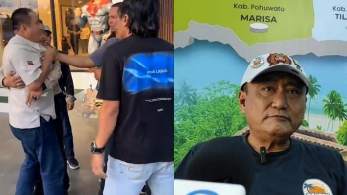 CABUT LAPORAN -- Kolase foto Mikson Yapanto saat berseteru dengan penambang (kiri), dan ketika diwawancarai wartawan TribunGorontalo.com. Mikson Yapanto mengungkap alasan dirinya mencabut laporan di Polda Gorontalo.