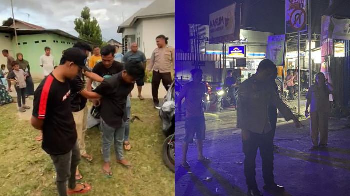 KASUS PENIKAMAN -- Kolase foto dua pria ditangkap polisi dan TKP kriminal. Dua terduga pelaku kasus penikaman di Desa Hulawa dibekuk polisi.