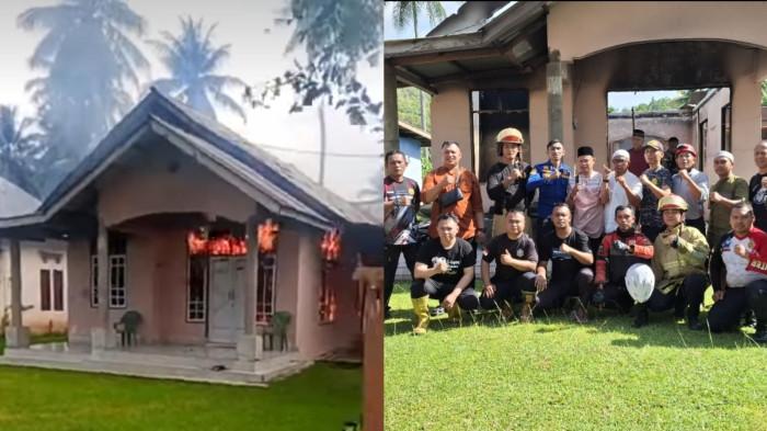 KEBAKARAN RUMAH — Kolase foto kebakaran rumah san Tim Damkar. Rumah mklik Roni Podu hangus terbakar pagi tadi.