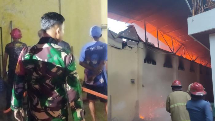 KEBAKARAN TOKO -- Kolase foto penanganan kebakaran di Desa Isimu Selatan, Kabupaten Gorontalo. BPBD Kabupaten mengungkap dugaan kebakaran toko bangunan tersebut.