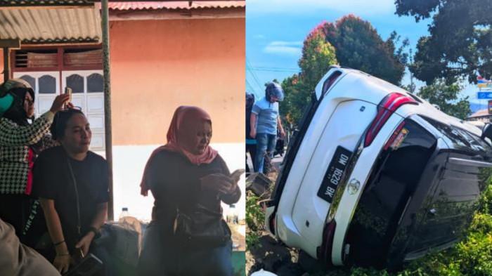 KECELAKAAN MOBIL — Kolase foto pengemudi dan mobil Toyota Fortuner yang terbalik di JDS Kota Gorontalo. Elvia Mooduto nyaris menabrak sopir bentor.