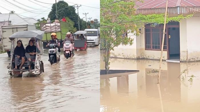 KASUS BANJIR -- Kolase foto peristiwa banjir di Kabupaten Gorontalo. Kasus banjir di Limboto Barat berpotensi berulang.