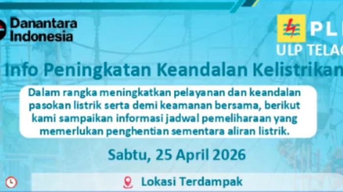 PEMADAMAN -- Pemadaman listrik untuk Gorontalo besok Sabtu 25 April 2026.