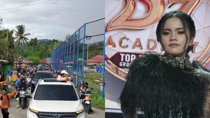 PULANG KAMPUNG -- Kolase foto Mutia Imran. Peserta Dangdut Academy 7, Mutia disambut masyarakat Gorontalo, Jumat (12/12/2025).