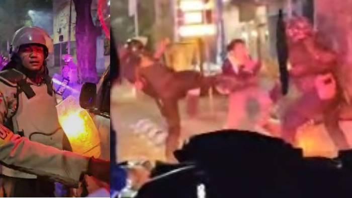 TANGKAPAN LAYAR - VIdeo diduga penganiayaan petugas medis saat demonstrasi di Solo. Petugas itu disebut membawa pasien korban gas air mata saat demo di Jalan Slamet Riyadi, pada Jumat (29/8/2025). 