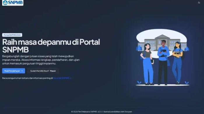 SNBP UNJ 2026 - Portal pendaftaran SNBP 2026 diunduh Rabu (14/1/2026). Siswa yang akan mendaftar SNBP Universitas Negeri Jakarta 2026 sangat disarankan untuk membaca dan memahami ketentuan pendaftaran secara detail melalui laman resmi UNJ.