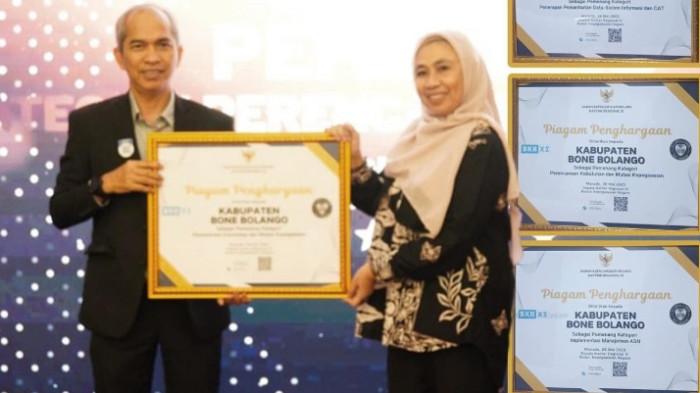 PROFIL PEJABAT -- Friske Aryanti Usman saat menerima Piagam BKN Award 2023 yang diserahkan oleh Kepala Kantor Regional XI BKN Manado, Dedi Herdi di Jakarta. Simak profil Friske Aryanti Usman menjabat Staf Ahli Bupati Bone Bolango.(Sumber Foto: Tangkapan layar Instagram @prokopimbonebol)