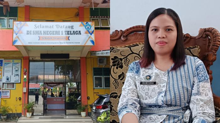 VIRAL MBG -- Kolase foto SMA Negeri 1 Telaga dan Kepala SPPG Kecamatan Telaga, Celine Kukus. Kepala SPPG menjelaskan penemuan telur lalat di lauk MBG.