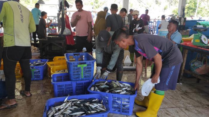 HARGA IKAN -- Suasana di TPI Gorontalo pada Kamis pagi (26/3/2026). Pedagang sibuk melayani para pembeli.