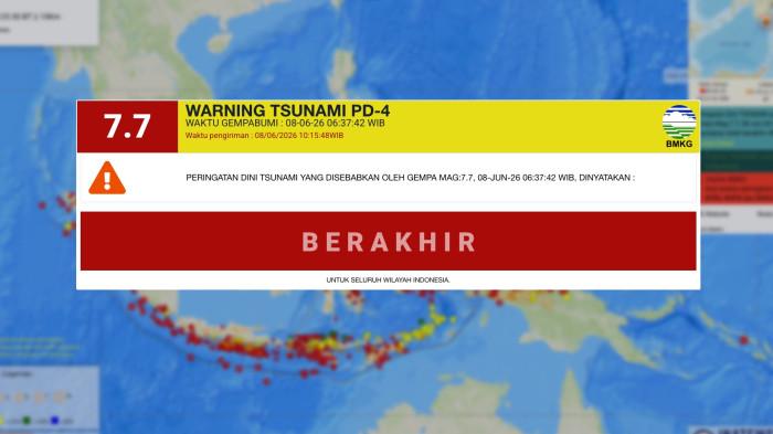 TSUNAMI -- BMKG mengeluarkan informasi terkini, peringatan dini Tsunami dicabut, Senin (8/6/2026).