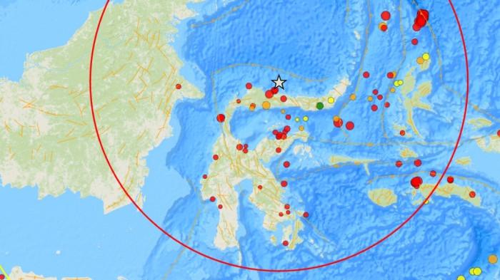 GEMPA BUMI — Titik gempa bumi, Kamis pagi (19/2/2026). Gempa baru saja terjadi di semenanjung Minahasa, Timur Laut Buol, Sulawesi Tengah.