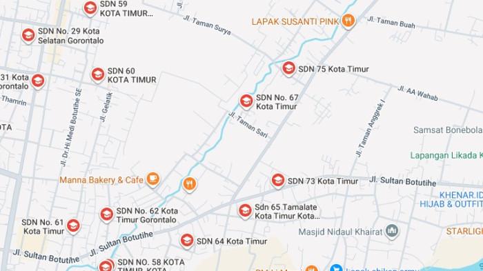 Titik sebaran lokasi SD di Kota Gorontalo