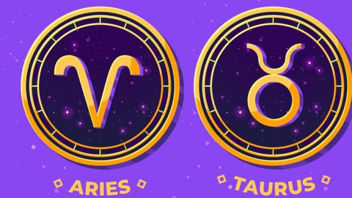 RAMALAN ZODIAK - Ilustrasi simbol zodiak Aries dan Taurus. Simak ramalan zodiak besok untuk Aries dan Taurus, Senin, 3 November 2025. Cek keberuntungan segi asmara, keuangan, karier, dan kesehatan.