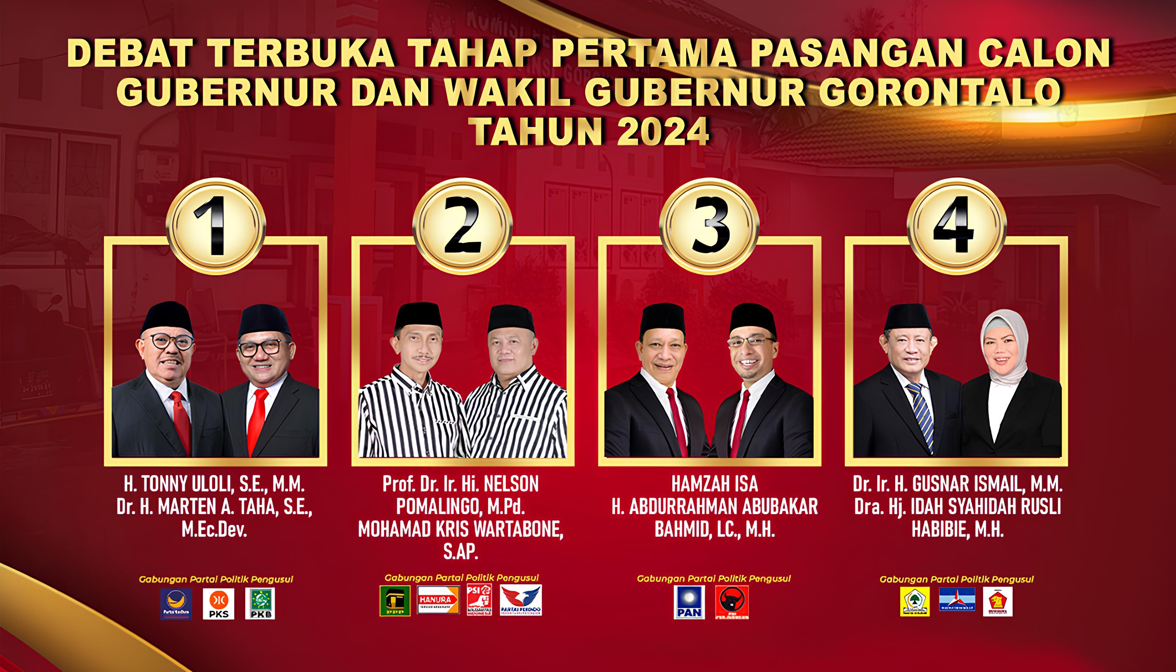 6 Sub Tema Debat Terbuka Tahap Pertama Paslon Gubernur dan Wakil Gubernur Gorontalo Pilkada 2024