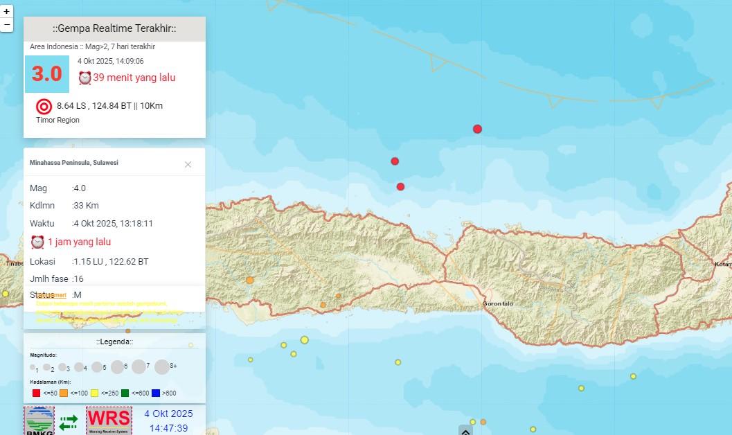 Gorontalo Diguncang Gempa Bumi Magnitudo 4.0 Siang Tadi, Kedalaman Hanya 20 Km - Tribun Gorontalo