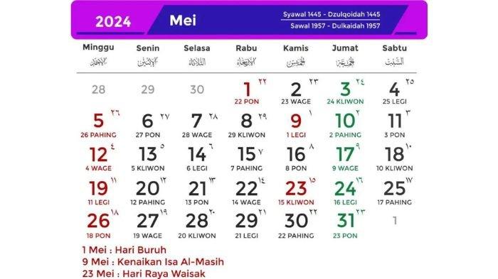 Daftar Tanggal Merah Mei 2024 dan Jadwal Libur Nasional yang Dinanti, Termasuk Hari Buruh dan Waisak