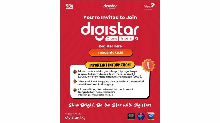 Digistar Class Intern 2026 Batch 1 untuk mahasiswa telah dibuka.