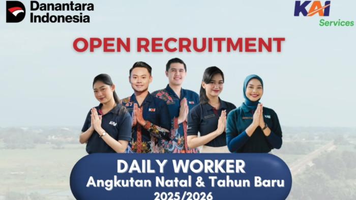 Dibuka Lowongan Kerja di KAI Daily Worker Natal dan Tahun Baru 2025/2026 untuk Lulusan SMA/SMK