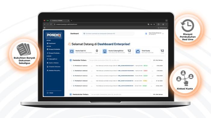 EMETERAI - Untuk memenuhi kebutuhan perusahaan korporat, POSDIGI anak usaha PT Pos Indonesia (Persero) yang ditunjuk pemerintah sebagai distributor resmi meterai menghadirkan fitur e-Meterai Enterprise pada platform emeterai.posdigi.co.id.