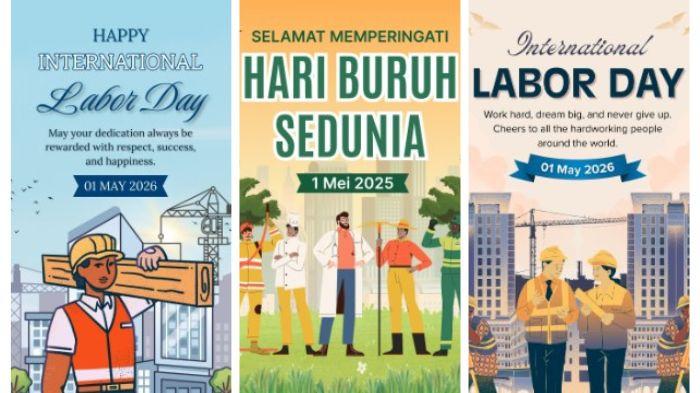 POSTER HARI BURUH - Kumpulan poster Hari Buruh 2026 yang bisa dibagikan sebagai ucapan di media sosial. Hari Buruh atau May Day diperingati setiap tanggal 1 Mei di seluruh dunia.