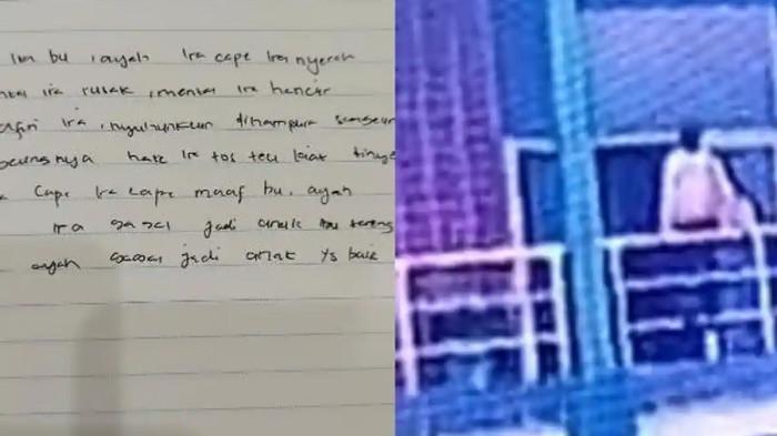 MAHASISWI JATUH DARI LANTAI 3 - Surat yang ditulis mahasiswi (KIRI). CCTV mahasiswi jatuh dari lantai 3 (KANAN). Isi Surat Mahasiswi Unpak Bogor yang Jatuh dari Lantai 3, Minta Maaf ke Ibu dan Ayah 