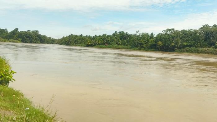 WASPADA BANJIR - Kondisi air Sungai Citanduy di wilayah perbatasan Jawa Barat dan Jawa Tengah tepatnya di Desa Pamotan, Kecamatan Kalipucang, Kabupaten Pangandaran pada Senin 10 November 2025 pagi.
