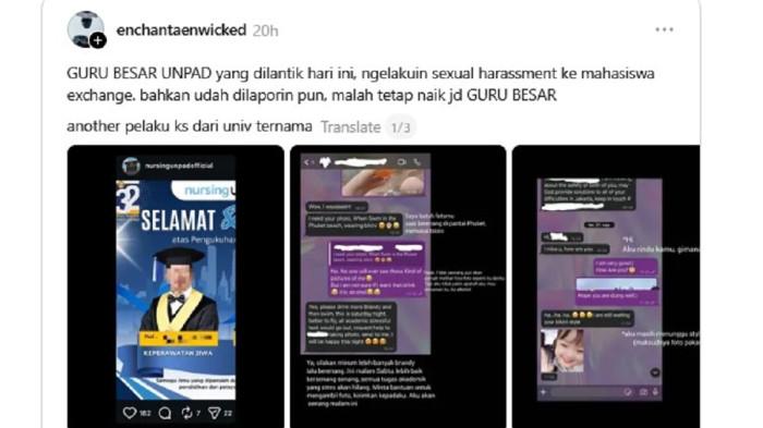 Screenshot tampilan yang menginformasikan kalau seorang guru besar Unpad terlibat dalam kasus pelecehan seksual.