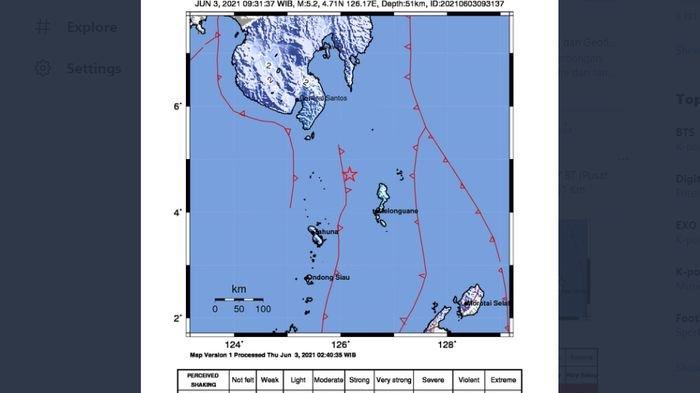 Menjelang Siang, Gempa Bumi 5.2 Magnitudo Melanda Melonguane Sulut, BMKG Catat 3 Kali Gempa Hari Ini