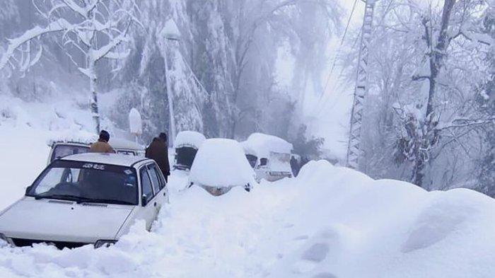 Potret Antrean Mobil di Muree Pakistan, Turis Meninggal di Dalam Mobil karena Terjebak Badai Salju