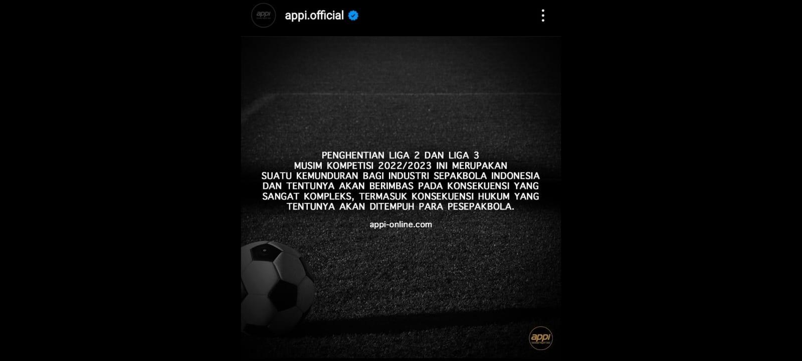 Kompetisi Liga 2 Dihentikan, APPI Nilai sebagai Kemunduran Industri Sepakbola Indonesia