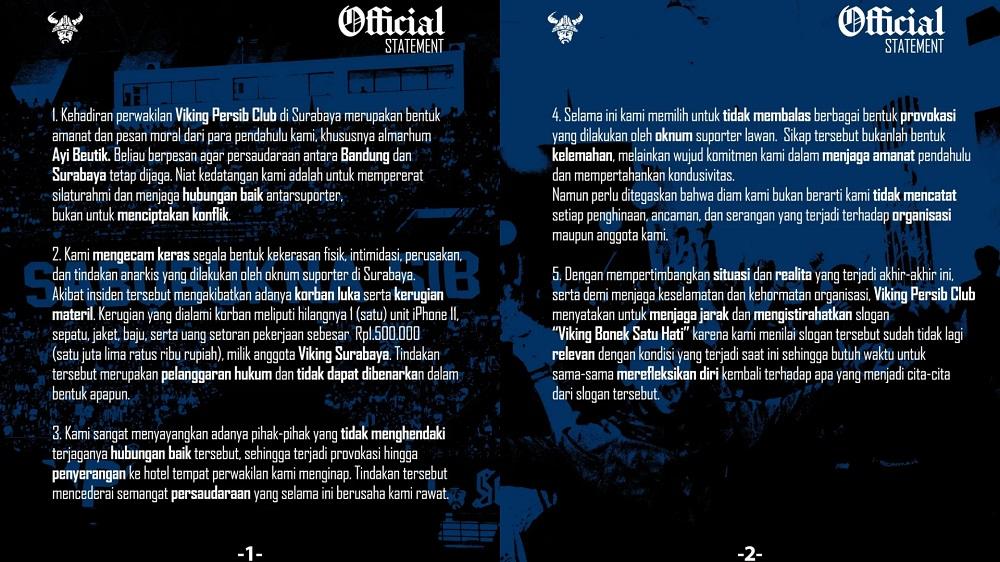 ''Ada Sikap Jelas,'' Eko Maung Apresiasi Sikap VPC Istirahatkan 'Slogan Viking Bonek Satu Hati'
