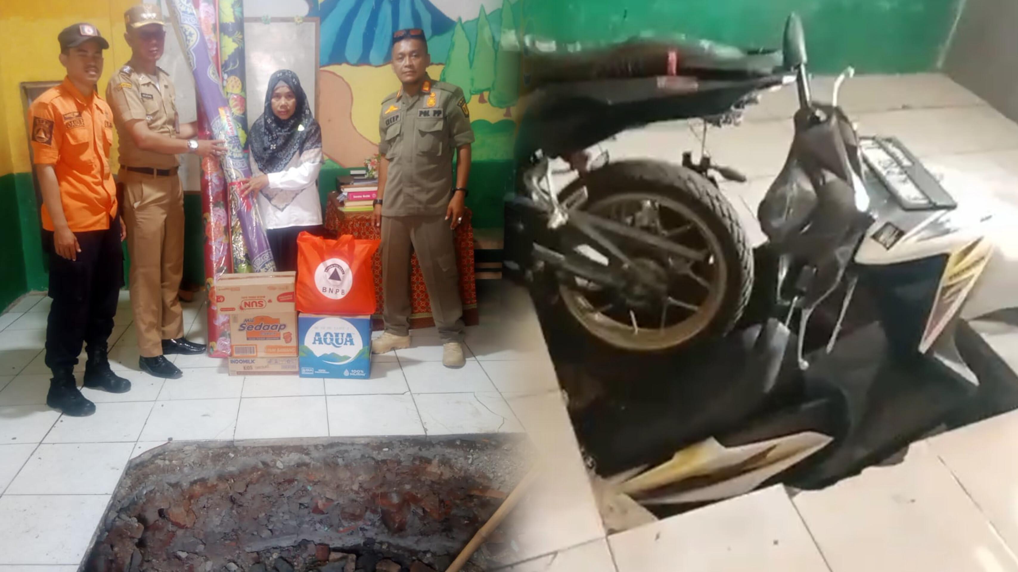 Lantai Keramik PAUD di Sukabumi Ambles, Dua Motor Ikut Terperosok
