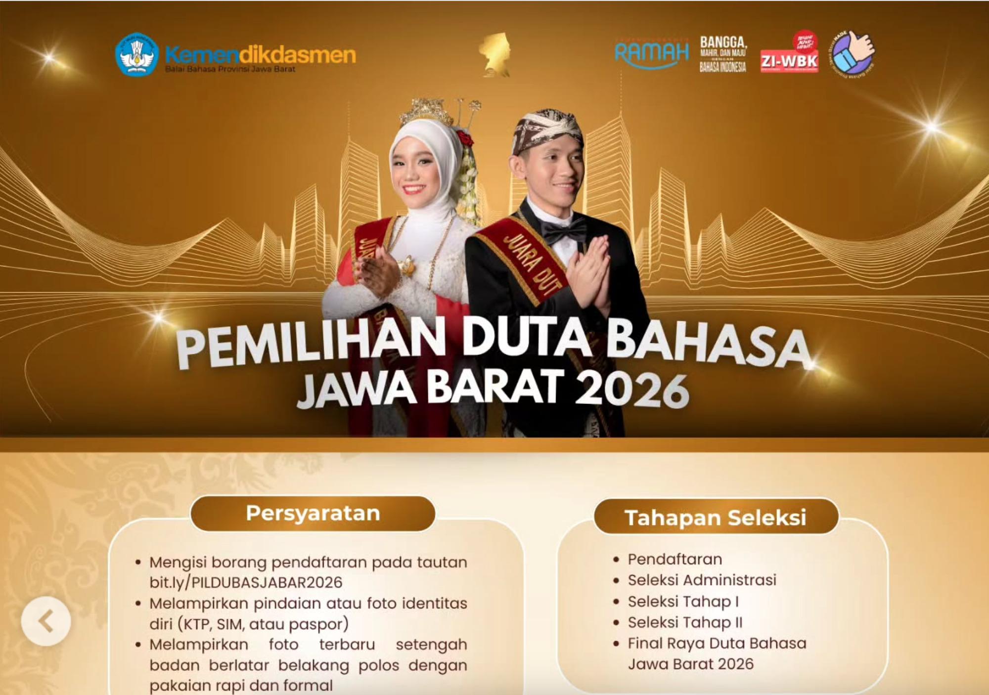 Pendaftaran Pemilihan Duta Bahasa Jawa Barat 2026 Sudah Dibuka, Berikut Persyaratannya