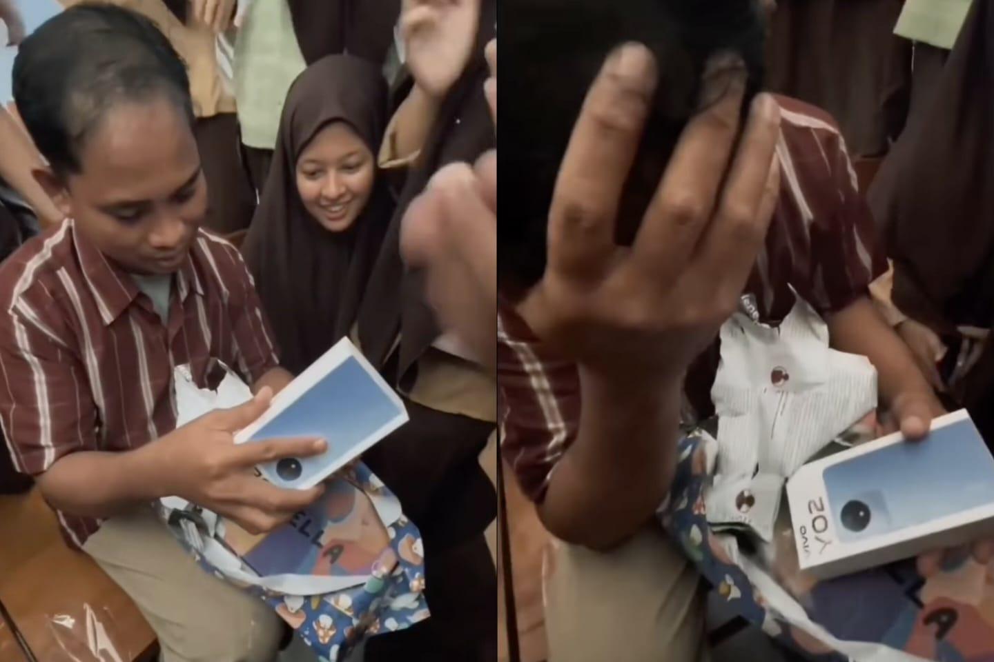 Viral, Momen Haru Guru Wali Kelas Dapat Kejutan HP Baru dari Para Muridnya hingga Menitikan Air mata