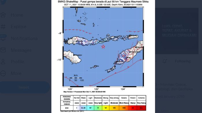Siang Ini Gempa Bumi Melanda Maumere NTT, Pusat Lindu Berada di Laut