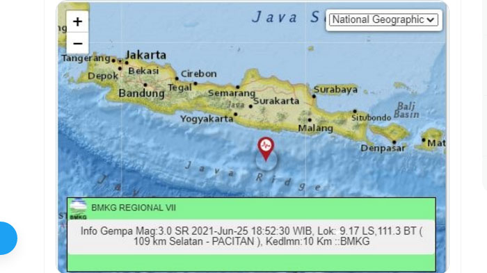 Setelah Gunungkidul Giliran Pacitan yang Digoyang Gempa Malam Ini, Pusat Lindu Sama di Laut Selatan