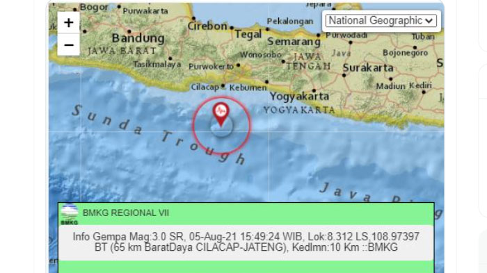 Sore Ini Cilacap Digoyang Gempa, Pusat Lindu Ada di Laut Selatan, Sebelumnya Gempa Guncang Bali