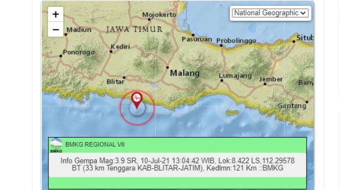 Siang Ini Baru Saja Gempa Melanda Blitar Jawa Timur, Pusat Lindu Ada di Laut Dekat ke Darat