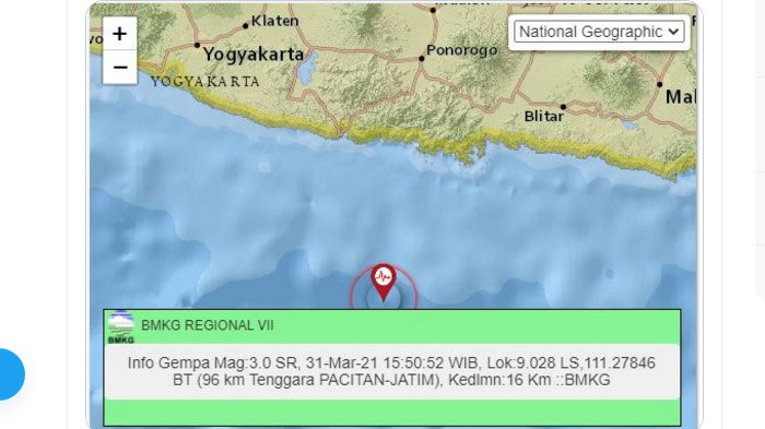 Gempa Baru Saja Mengguncang Pacitan Jatim, Pusat Lindu Ada di Laut Selatan