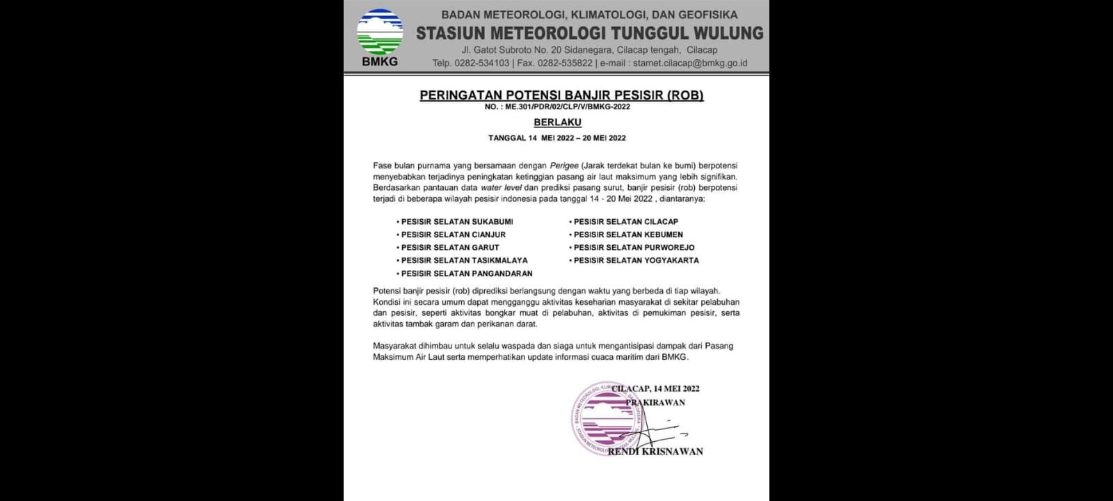 BMKG Keluarkan Peringatan Potensi Banjir Rob, Termasuk di Pangandaran, Masyarakat Diimbau Waspada