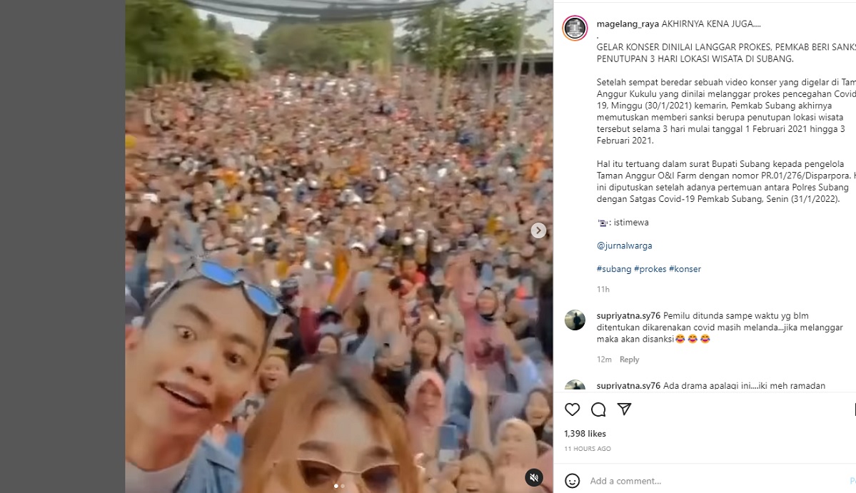 Pengelola Taman Anggur di Subang Disanksi Tutup Paksa 3 Hari, Bikin Kerumunan Tanpa Masker