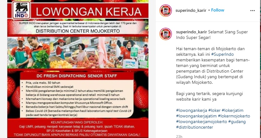 6 LOWONGAN KERJA Terbaru di Superindo September 2020 untuk Lulusan SMA/SMK hingga S1, Daftar di Sini