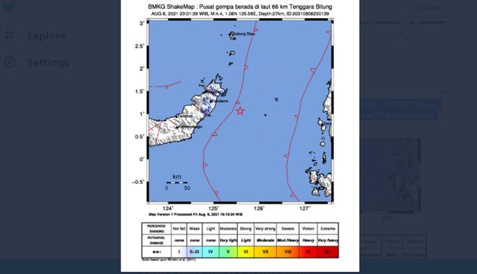 Tengah Malam Gempa Melanda Bitung Sulut, BMKG juga Unggah Soal Gempa di Tanggamus Lampung
